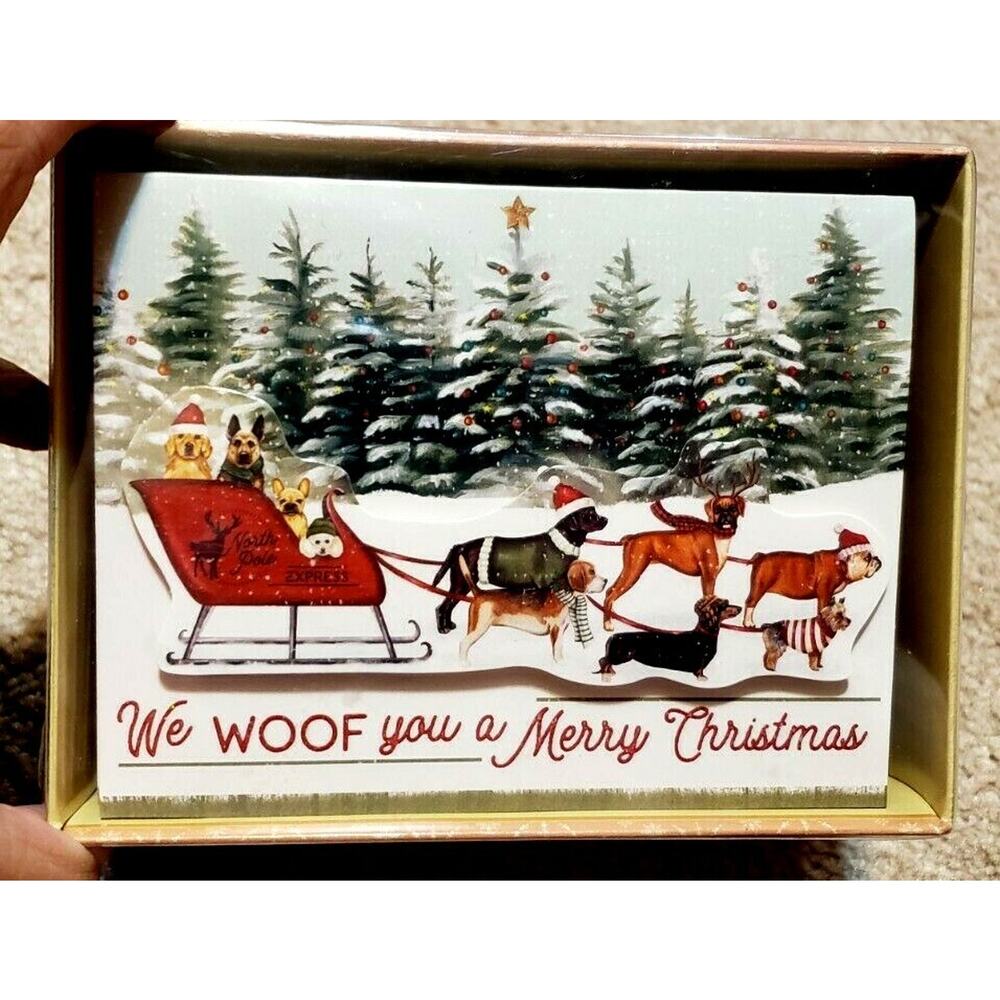 New Dog Sled Christmas Cards 3D Die Cut Out 18 Cards & Envelopes Glitter
